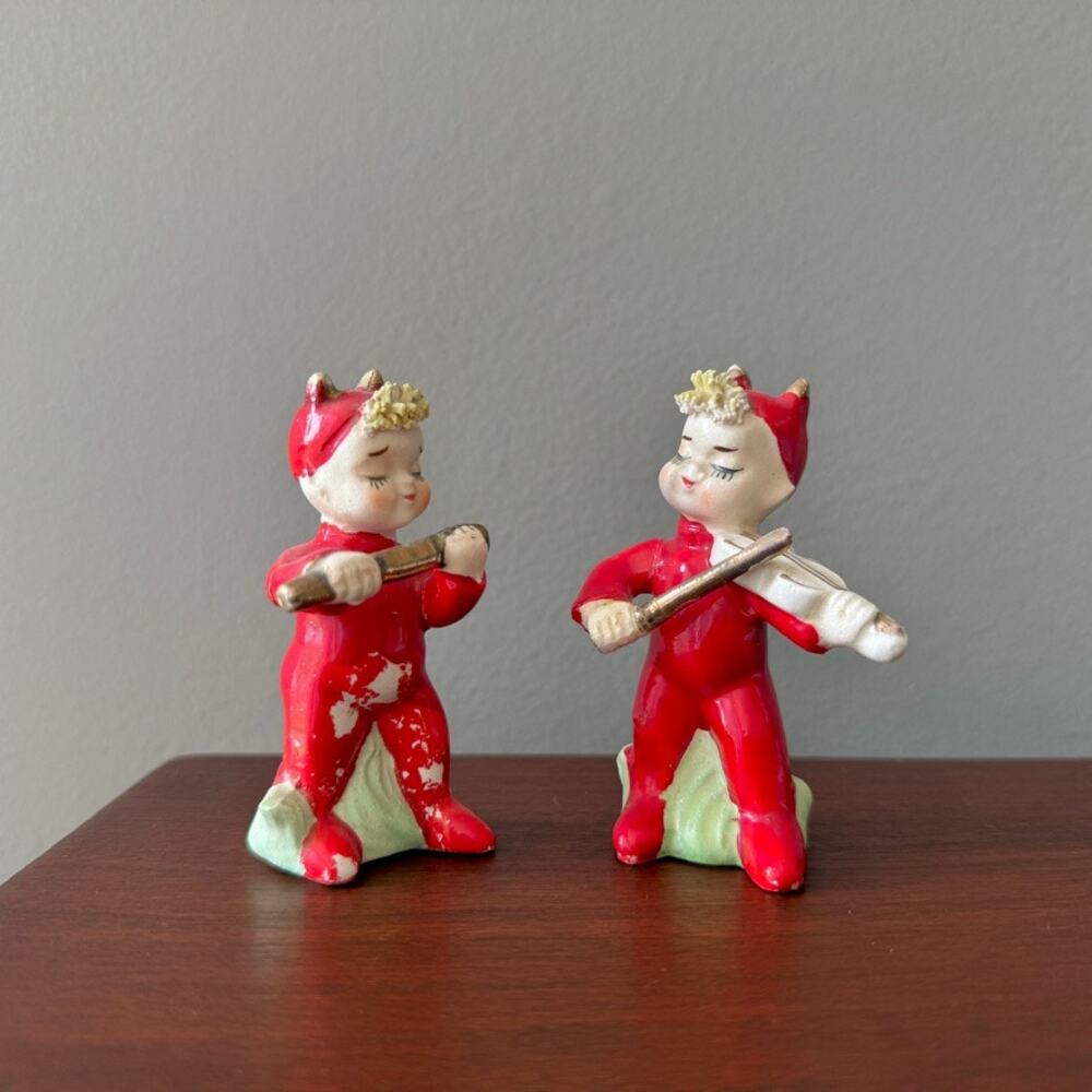 Set of Vintage Napco Little Red Devils Salt and Papper Shakers 1950s Japan